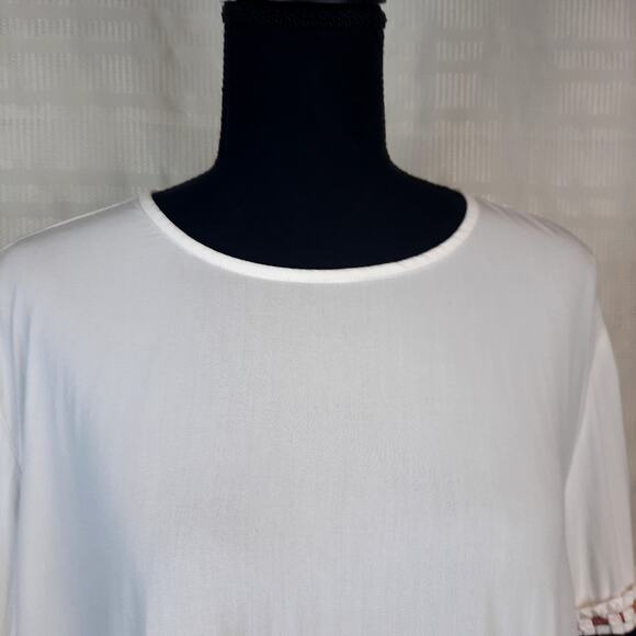 LOFT VISCOSE WOMEN'S L TOP WHITE EMBROIDERY 3/4 BELL SLEEVE PHEASANT BOHO - Picture 2 of 12
